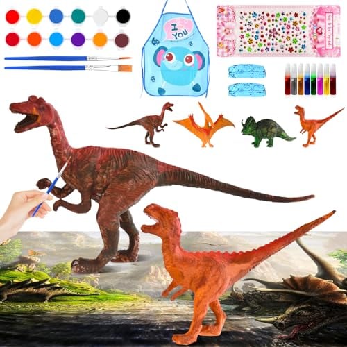 OSDUE Dinosaur Toy Painting Kit for Kids, Paint Your Own Dinosaur Painting Kit, Dinosaur Arts & Crafts Painting Toy for Girls Boys 4 5 6 7 8 9 Years Old Christmas Halloween Birthday GIF