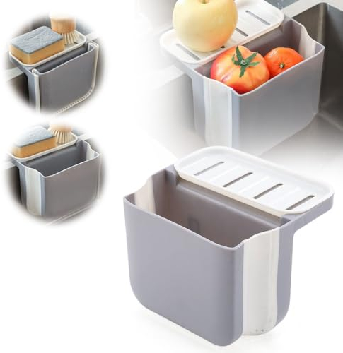 Dry and Wet Separation Trash Can, Teleskopischer Abtropfkorb für Küchenspüle, 2023 Neuest Küchenspüle Teleskop Abtropfkorb, Faltbares Küchenspüle Abflusskorb, Siebkorb über Spüle Abtropfsieb (Grau)