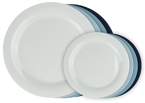 BEWOS 8 Stück plastikteller mehrweg, 9.3”(4 Stück) & 6.3”(4 Stück) Unzerbrechliches Speiseteller Set, Kunststoffteller aus PP, dauerhafte essteller für Salat und Pasta, Mikrowellen & Spülmaschinenfes