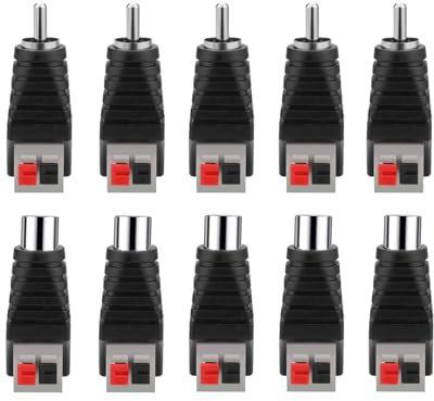 EIGHTNOO 10 Pezzi Adattatori per Casse Acustiche, Senza Dover Saldare Connettori RCA a Altoparlante Amplificatori Phono RCA F/M a AV 2 Terminale a vite Video Audio Tipo di Pressa a Molla Plug per CCTV