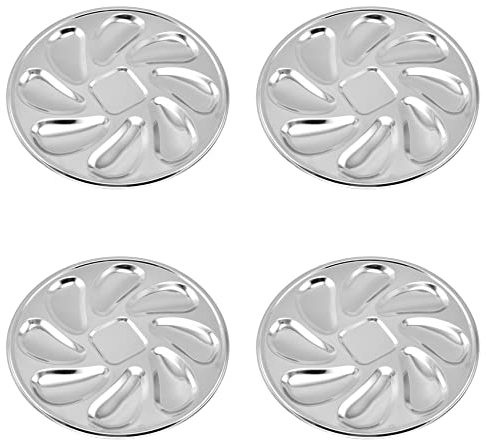 Knadgbft Lot de 4 assiettes à huîtres en acier inoxydable en forme de coquillage avec 8 emplacements pour sauce à huîtres
