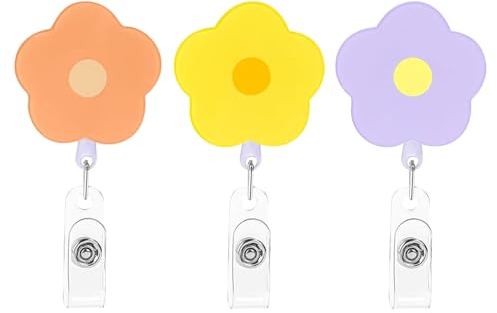 DHWEKU 7 Porte Badge Enrouleur à Fleurs,Petit Motif Floral Porte Badge Enrouleur,Porte Badge Tour de Cou,Porte Clés Enrouleur Tour de Cou Porte Badge Cordon Badge Porte-clés pour Carte de Visite