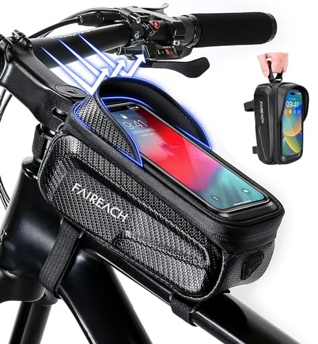 Faireach Bolsa Bici con Soporte para Telefono Móvil, Soporte Movil Bicicleta, Bolso Bicicleta Impermeable y con Ventana para Pantalla Táctil, para iPhone, Samsung y Otros Smartphones de hasta 6,8''