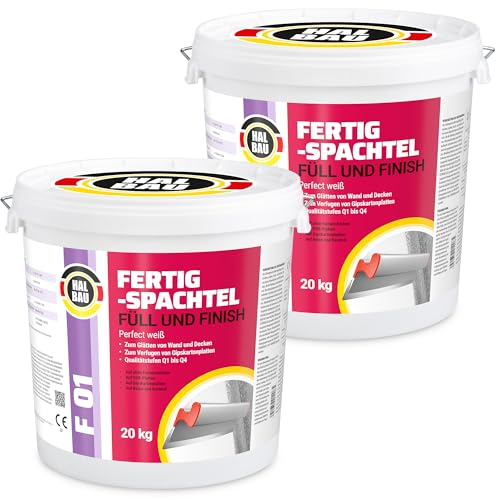 Fertigspachtel Füll Finish Q1-Q4, Fugenspachtel Innen 40kg, Perfekt Weiss, Glätten Verfugen GK Platten Halbau F01