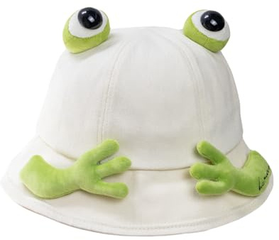 WERNZATT-Erwachsene Frühling Sommer Modelle Sonnenschirm Fischer Hut Cartoon Frosch Eimer Hut Frauen Einstellbar Sonnenhut (Weiß, One Size)