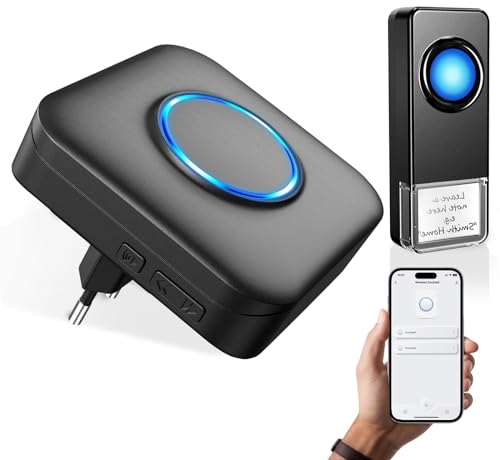 WIFI Türklingel Funk, Funkklingel Aussen Wasserdicht Kompatibel mit Smartphone App, 0-110dB Laute Klingel Haustür mit 32 Melodien, Doorbell mit Fernbenachrichtigung, Haustürklingel mit LED-Blitz