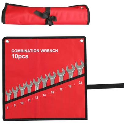 Tissting Rolltasche Schraubenschlüssel 10 Pockets Rolltasche Werkzeug | Maulschlüssel Tasche Leer Schraubenschlüssel Rot Leinwand Werkzeugrolle für Heimwerker, Elektriker, Handwerker