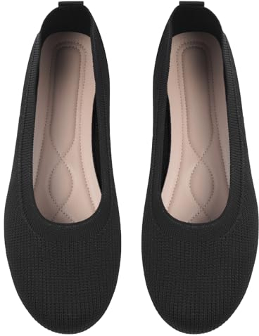 OFFCUP Damen Ballerinas Knit Kleid Schuhe Runde Zehe, Flats, Slip On, Maschenware Bequem Weich Ballerina Schwarz - 42