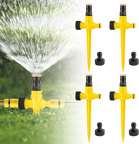 4 Stück Rasensprenger 360° Drehbarer Gartensprenger Garten Sprinkler, Rasensprinkler Spike, Wassersprenger Einstellbar Automatische Bewässerungssystem für Garten, Rasen, Pflanzen