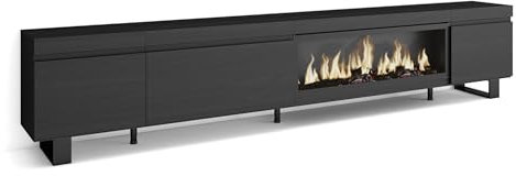 Skraut Home | Mueble TV | Televisión | Muebles de salón, almacenaje | 288x57x35 cm | para TV Gran Formato | Chimenea eléctrica XXL | Diseño Industrial | Estilo Moderno | Negro