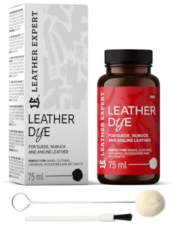 Penetrating Leather Dye - Lederfarbe Rot 75 ml - Ideal zum Schuhe, Handtaschen und Accessoires – inkl. Applikator & Pinsel - Schuhfarbe für Wildleder, Nubuk- und Anilinleder (16 Farben)