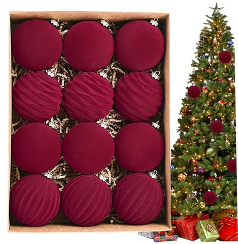 Weihnachtsball -Ornamente, 12pcs 8 cm Samt Weihnachtsbaum -Ornamente Set, Hängende Weihnachtskugeln Dekor für Weihnachten (rot)