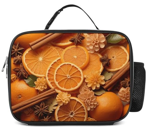 GFLFMXZW Isolierte Lunchtaschen für Frauen, Zimt und Orange, wiederverwendbare Lunchboxen, wasserdichte Umhängetasche, Lunch-Kühltasche für die Arbeit
