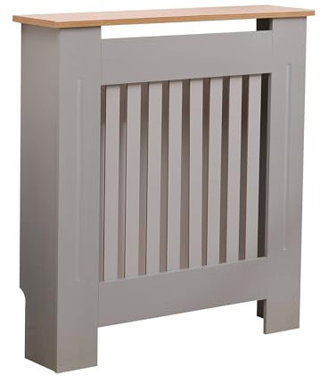 Oypla Small Grey Wooden Slatted Grill Radiator Cover MDF Cabinet