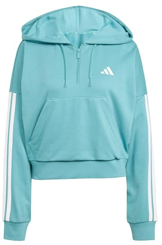 adidas Damen Essentials 3-Stripes French Terry Quarter-Zip Hoodie, Powder Teal/White, XXL