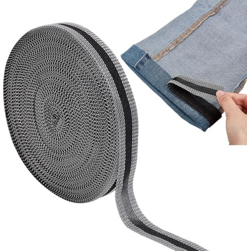 DELORIGIN Nastro adesivo immediato da 50 m, nero, 25 mm, in nylon, per bordi dei pantaloni, strisce modificate, bordi dei pantaloni, nastro autoadesivo lavabile, per cucire pantaloni, orlo per tende