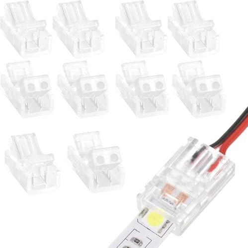 SpetngSake 10 Stück Transparent Led Strip Verbinder,Lötfreier Led Streifen Verbinder,8mm Led Verbinder 2 Polig,Wiederverwendbar Led Strip Connector,Kunststoff Led Strip Stecker,für Led Strip
