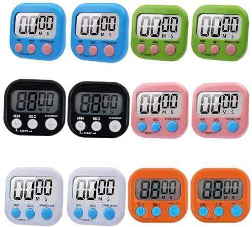 Lot de 12 minuteurs de cuisine numériques à grand écran avec interrupteur marche/arrêt avec alarme puissante et dos magnétique - Grand écran LED - Compte à rebours pour jeux de cuisine (batterie