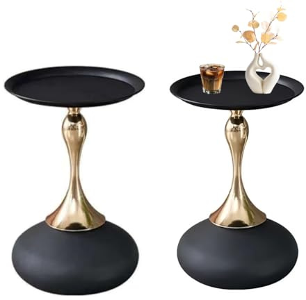 Xisilla beistelltisch rund Schwarz Kleiner Tisch für Kaffeetasse/Bücher/Vase/Dekoration （Zwei Stücke）