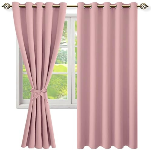 NINGBAI Vorhang Grau Blickdicht Übergardinen 140 x 140 cm Einfarbige/Winter Extra Warm/Modern Vorhang Blickdicht, Thermo Vorhang Kurz für Wohnzimmer, Rosa
