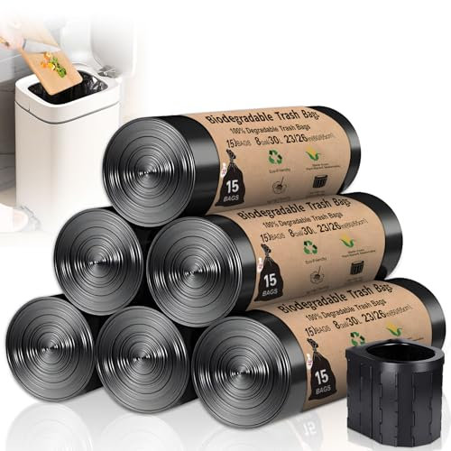 POWZOO 6 Rollen 90 Stück Toilettenbeutel Schwarz Set,Müllbeutel 30l,Hygienebeutel,Wasserdichte Trenntoilette Zubehör,Camping Zubehör,Toilettenbeutel Campingtoilette,für Mobile Toiletten,Wandern,Reisen