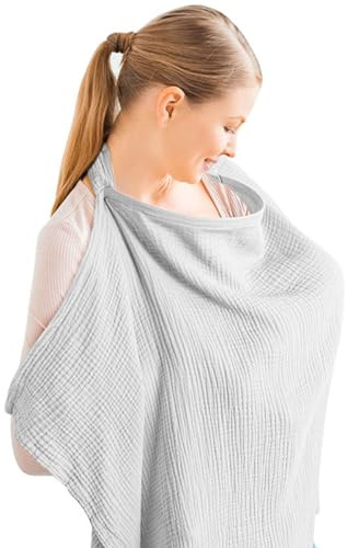 Copertura per allattamento al seno, in mussola di cotone morbido, tuta per allattamento al seno con cinghia regolabile, copertura per allattamento al seno, scialle per allattamento al seno, leggera