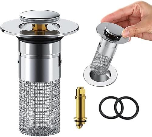 Waschbeckenstöpsel Pop Up Ablaufventil, 34-40mm Edelstahl Rostfreier Beckenfilter mit Haarsieb, Pop-Up Abflusssieb für Waschbecken und Dusche, schnell ablaufend (1)