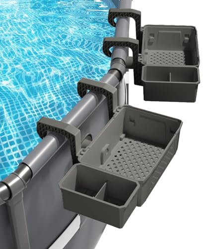 Pool Aufbewahrungskorb Set inklusive Kunststoff Pool Korb Pool Getränkehalter Hot Tub Zubehör Multifunktionales Pool Zubehör für Aufstellpool Schwimmbad Oberirdischen (Grey)