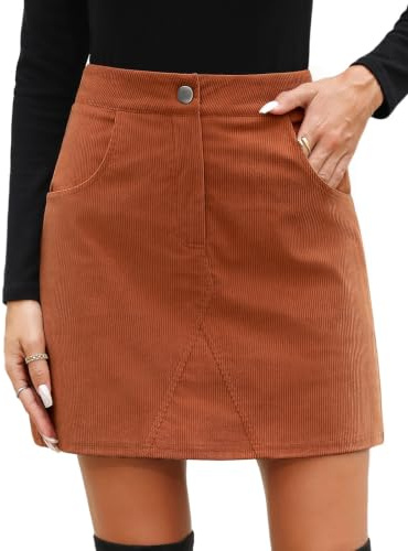 heekpek Damen Cordrock Minirock Hohe Taille Rock Winterrock | Cord Rock Damen, Damenrock, Rock Kurz, Wickelrock, A-Linie, Mini Skirt, Business, mit Taschen, Herbst, Winter