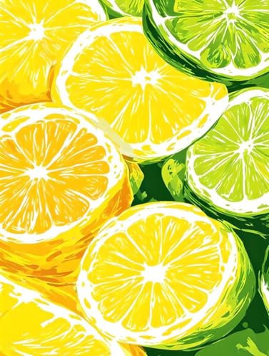 Citron Peinture Numero Adulte Nourriture Paint by Numbers Kits, Bricolage Peinture Numero avec Pinceaux Peinture de Dessin de Pigment Acrylique, Cadeau Femme Decoration Maison 60x80cm avec Cadre -71hR