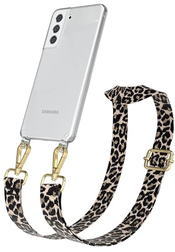 EAZY CASE Handykette - Verstellbares Taschenband kompatibel mit Galaxy S21 FE 5G, Schulterriemen, Handykordel mit Silikon Hülle, Umhängetasche, Leo - Schwarz Beige Gold