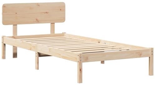 vidaXL Bettgestell mit Kopfteil Natur 100 x 200 cm, Moderne Schlafzimmer-Einrichtung, Elegantes rechteckiges Bett, Kiefernholzrahmen, stilvolle Deko, bequemer Schlafplatz
