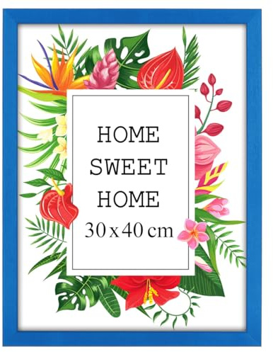 MG Design Blue Wooden Photo Frame 12 x 16 in (30 x 40 cm) – Shatter-Resistant Acrylic Glass – Wall Mount Portrait & Landscape