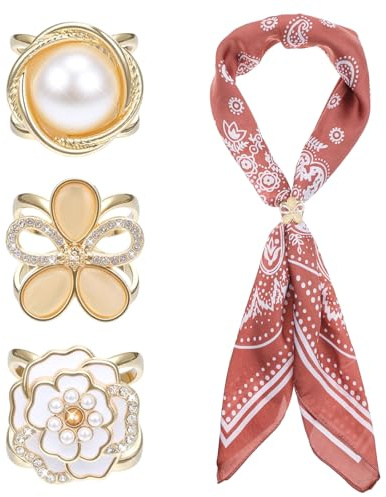 Lot de 3 anneaux d'écharpe élégants pour femme, boucle d'écharpe blanche dorée, anneau de foulard, boucle, clip d'écharpe pour femme