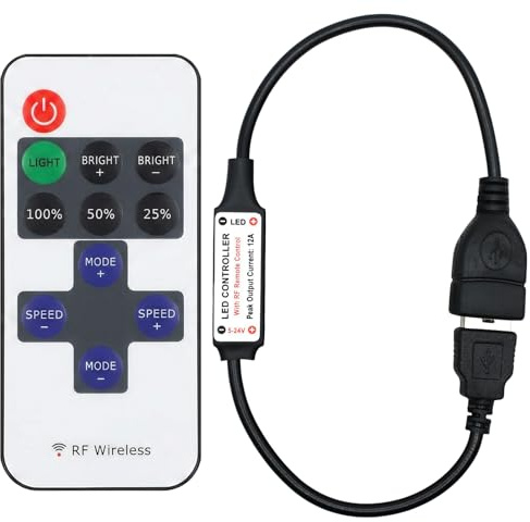 Wcawnlt Mini USB RF Wireless Dimmer Fernbedienungs, 11-Tasten LED Controller mit Funksteuerung, DC5–24V Dimmsteuerung, für LED Streifen und USB Beleuchtung