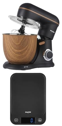 Salter Toronto Stand Mixer & Kitchen Scale – 1300W Electric Food Mixer with 5L Stainless Steel Bowl, 10 Speeds & Pulse Function, 5kg Food Weighing Scales, Liquid Measurement & Tare Function, Black