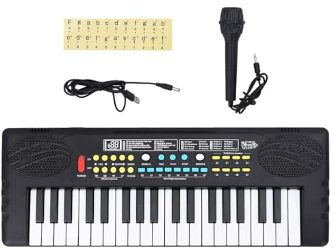 LoogCape Piano électrique pour enfants à 37 touches avec microphone, USB et piles, piano numérique portable pour débutants, enseignement de musique, maison, scène et studio, cadeau