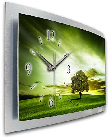 Kreative Feder Landschaft Natur Wanduhr 3D XXL Designer leise Funk Motiv Funkuhr Wandbild modernes Design WAA064FL (50x30cm)