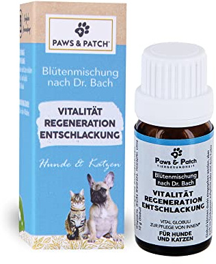Paws&Patch VITALITÄT Regeneration ENTSCHLACKUNG Blütenmischung nach Dr. Bach für Hunde & Katzen 10g I Bachblüten Globuli für Detox-Kur