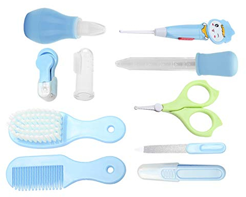 Set para Cuidado del Bebé Incluya cortaúñas, Lima de uñas, Tijera, Pinzas, Aspirador Nasal, cuentagotas, palillo para Orejas de bebé, Peine para bebés, Cepillo para el Cabello para bebés