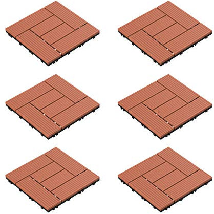 Pure Garden 50-LG1190 Terrassen- und Terrassenfliesen – ineinandergreifendes Kreuzmuster für den Außenbereich, wetter- und rutschfest, quadratisch (Terra Cotta-Farbe, 6 Stück), terrakotta
