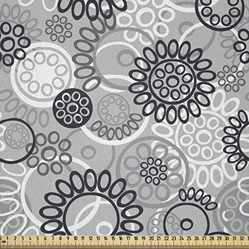 ABAKUHAUS Schwarz und Grau Stoff als Meterware, Graustufen- Gartenkunst, Microfaser Stoff für Dekoratives Basteln, 1M (230x100cm), Hellgrau Weiß Schwarz