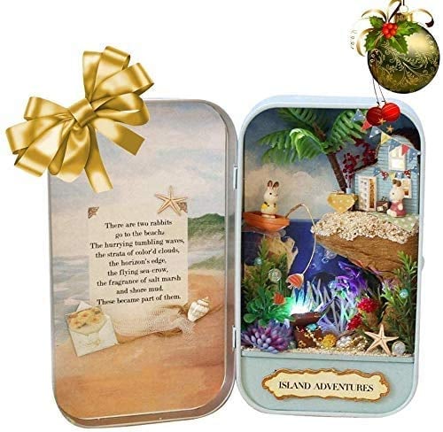 HEEPDD DIY Dollhouse Kit, Miniature 3D Retro Tin Box Dollhouse for Christmas Birthday Children's Day Valentine's Day Gift (Island)