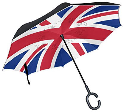 HMZXZ RXYY Windproof Double Layer Folding Inverted Umbrella England UK British Flag Waterproof Reverse Umbrella for Rain Protection Car Travel Outdoor Men Women