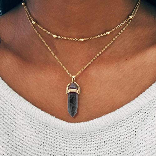 TseenYi Blauer sechseckiger Edelstein Halskette Layered Gold Satelliten Halsketten Halsreif Vintage Halskette Halskette Schmuck für Frauen und Mädchen (Blauer Stein)