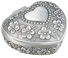 Feyarl Herzförmige Schmuckbox 6cm aus Metall mit Blumen-Relief – Hochwertige Ringbox für Verlobung, Muttertag,Hochzeit & Geschenk
