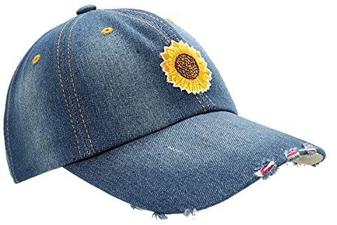 dy_mode Damen Kappe Mütze Baseball Cap Schmetterling Muster - K004 (K205-Sonnenblumen-Jeansblau)