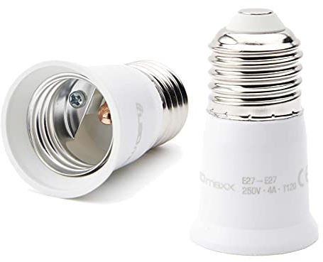 Lampenfassung Adapter Konverter Sockel Weiß E27 auf E27 Verlängerung für gängige Leuchtmittel (LED, Halogen, Sparlampe)