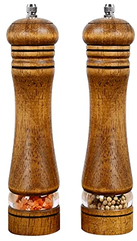 Haomacro Salt and Pepper Mills Set, Large Capacity Salt and Pepper Grinders, 8 inch Manual Wood, with Adjustable Coarseness(2 Pack)