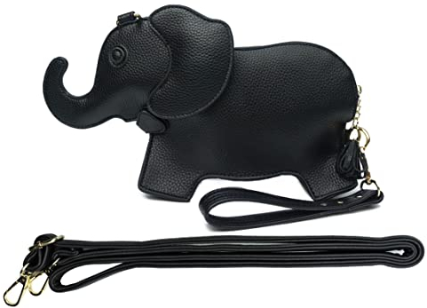 Rejolly Umhängetasche in Elefantenform für Damen, Schultertasche, PU-Leder, Handgelenk, Clutch, Geldbörse, Elefant Schwarz